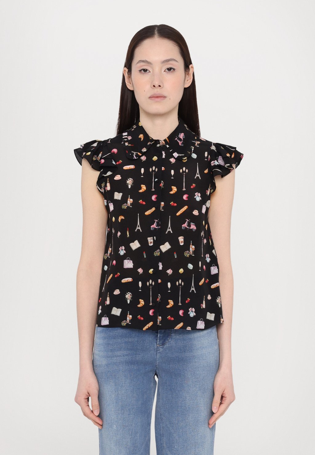 

Блузка на пуговицах MARTEL FLUTTER BLOUSE Alice + Olivia, черный