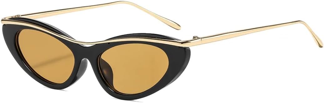 

Сексуальные солнцезащитные очки в стиле панк «кошачий глаз» для женщин, роскошные модные металлические очки в маленькой оправе для мужчин, солнцезащитные очки с защитой от УФ-излучения UV400 TVTBBVV, Black Light Tea