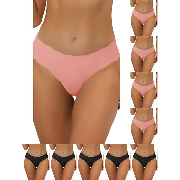 

10 пар бесшовных трусов для женщин no show stretch solid invisible brief Inspire Chic, Mid Pink Black