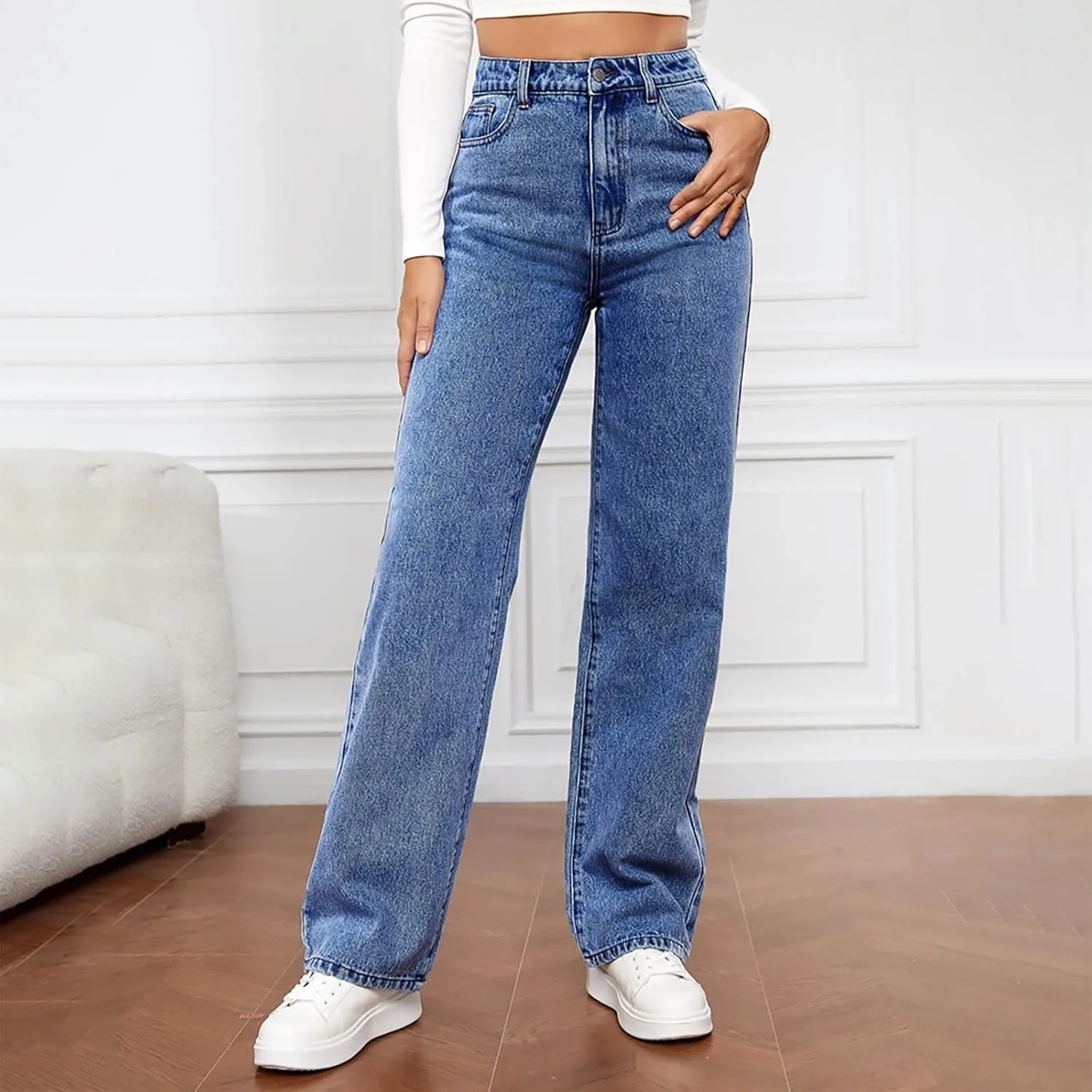 Женские джинсы Wide Leg High Waisted Stretch Straight Leg — фото 2