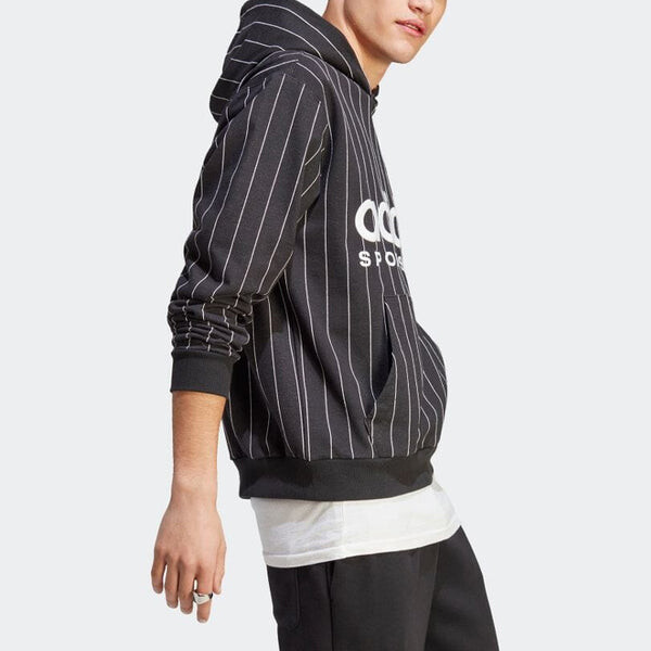 Толстовка adidas Pinstripe Fleece Hoodie 'Black White', черный — фото 4