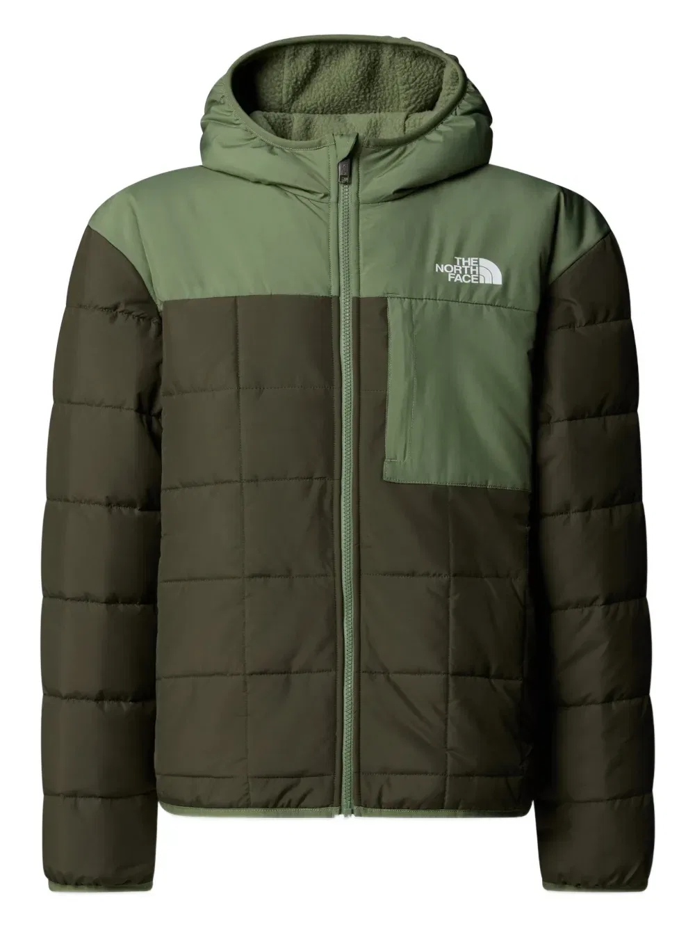 Двусторонняя стеганая куртка с вышитым логотипом The North Face Kids, зеленый