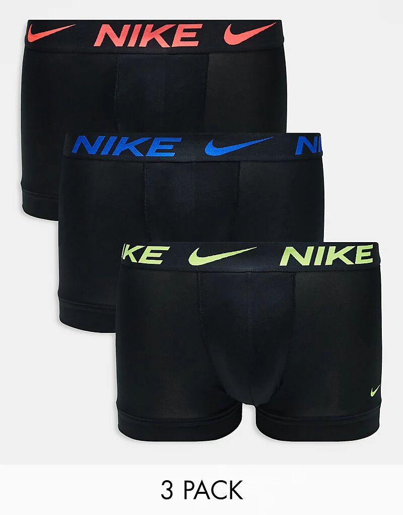 

Комплект из 3 трусов-боксеров Nike Essential из микрофибры черного цвета с цветным поясом