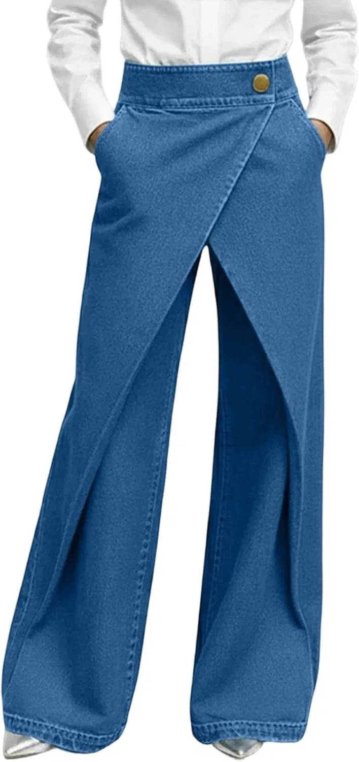 Джинсы прямые Wide Leg, Голубой