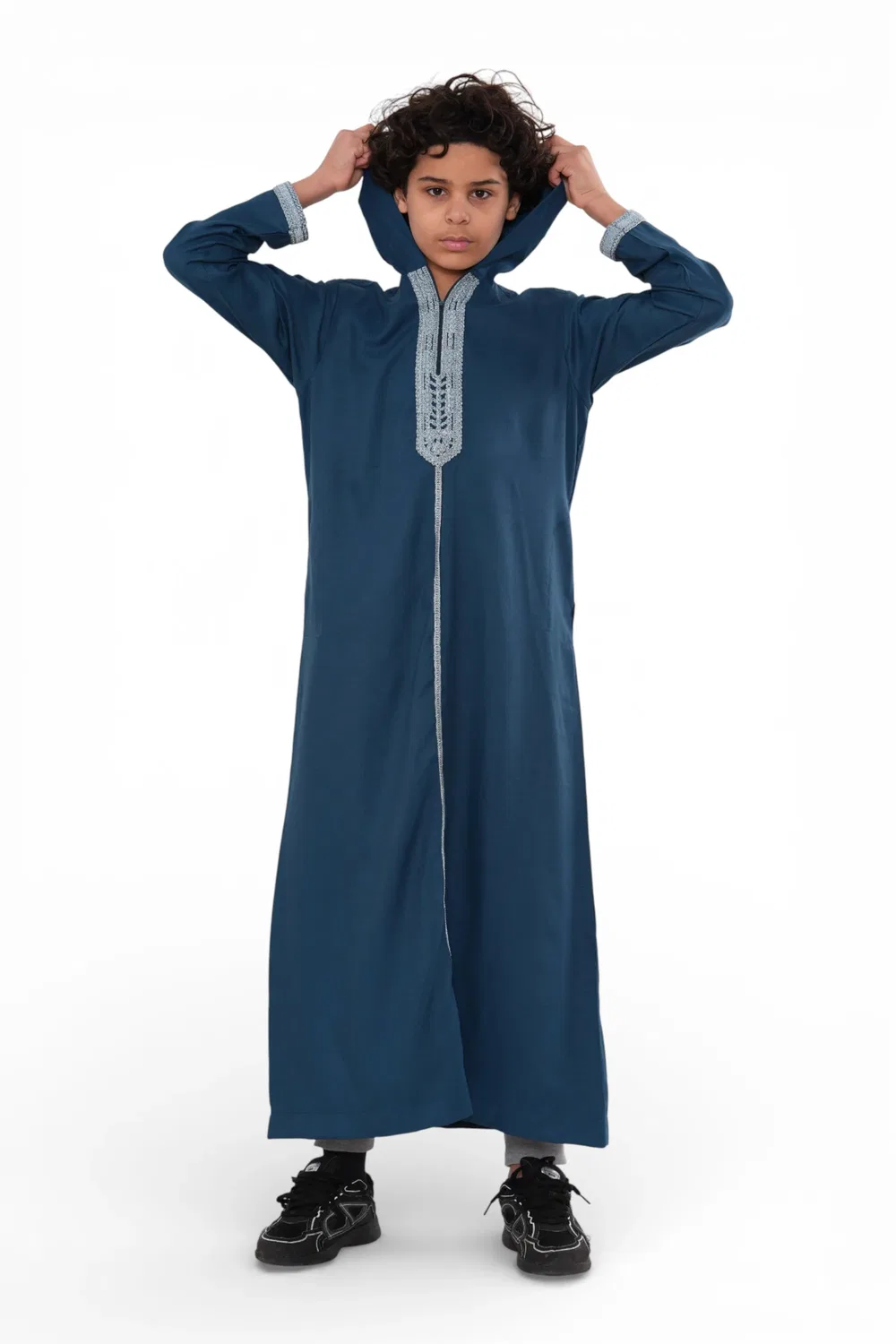 Arabic Thobes Детский марокканский халат Thobe цвета морской волны для мальчиков цвета морской волны с капюшоном Djellaba Ramadan Jubba- K-HM3 — фото 2