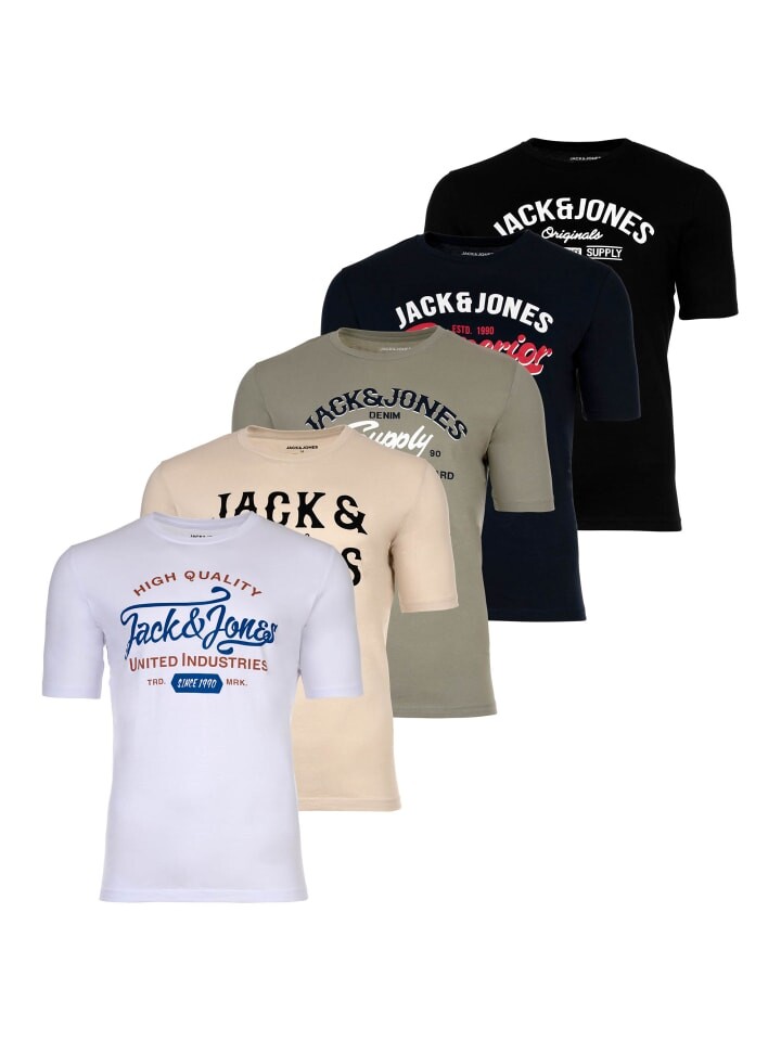 

Футболка Jack & Jones 5er Pack, цвет schwarz/weiß/blau/grün/beige