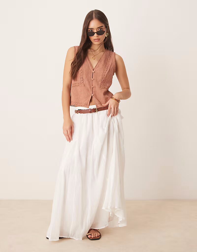 

Длинная юбка ASOS DESIGN из хлопка в стиле годе белого цвета