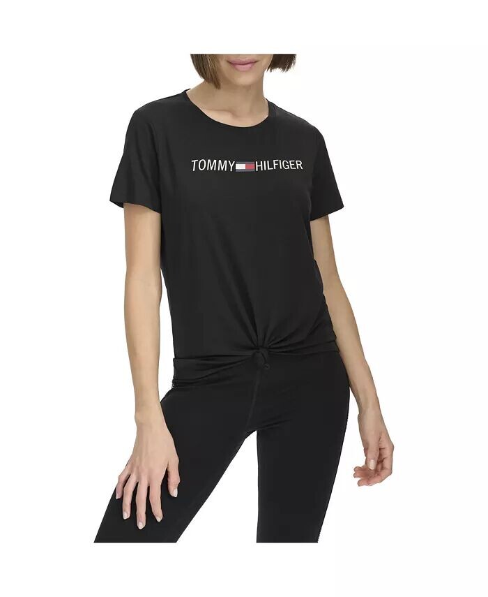 

Женская футболка с логотипом и узлом спереди Tommy Hilfiger, черный