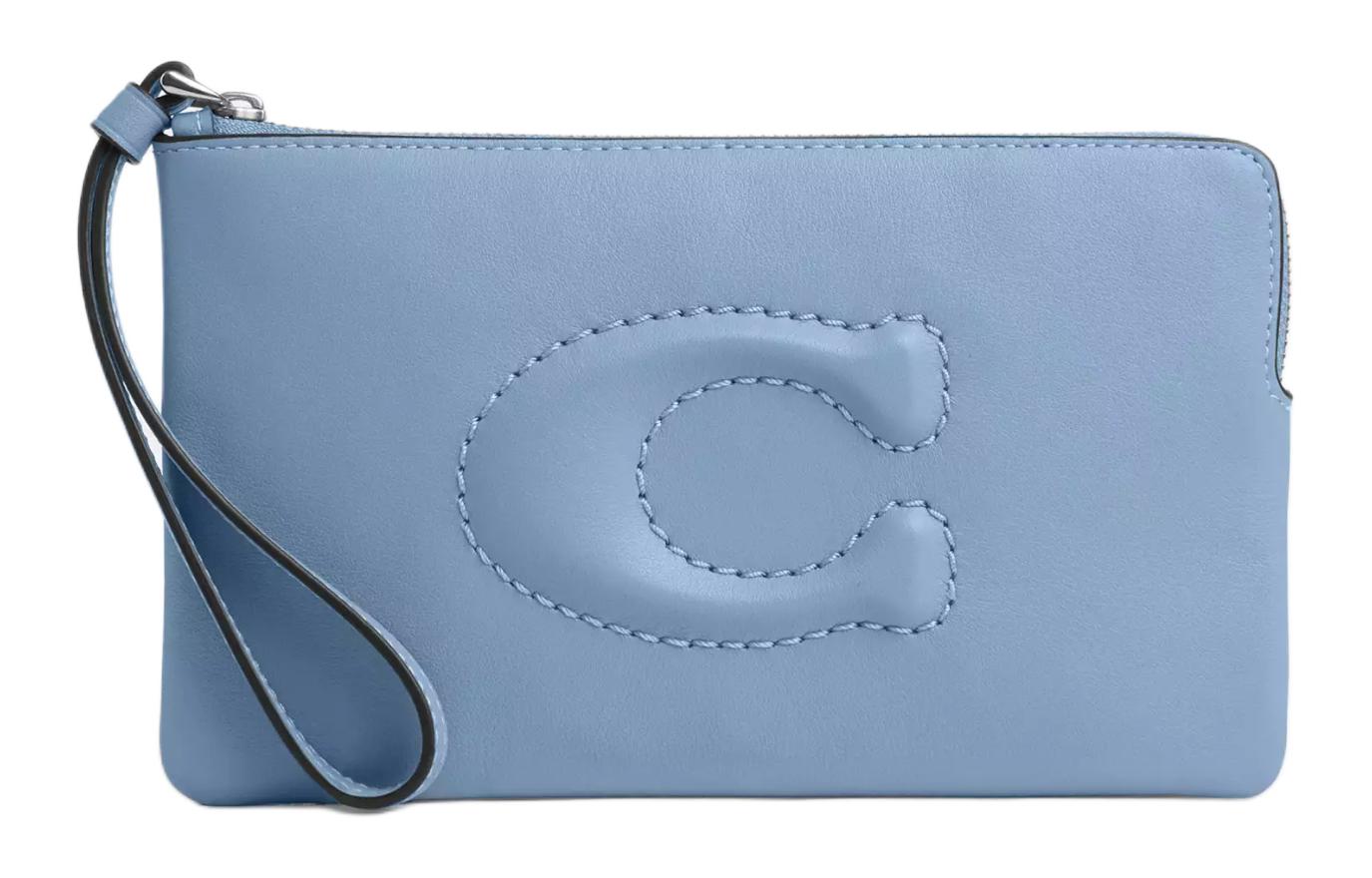 

Кожаный клатч с угловой молнией большого размера женский синий COACH