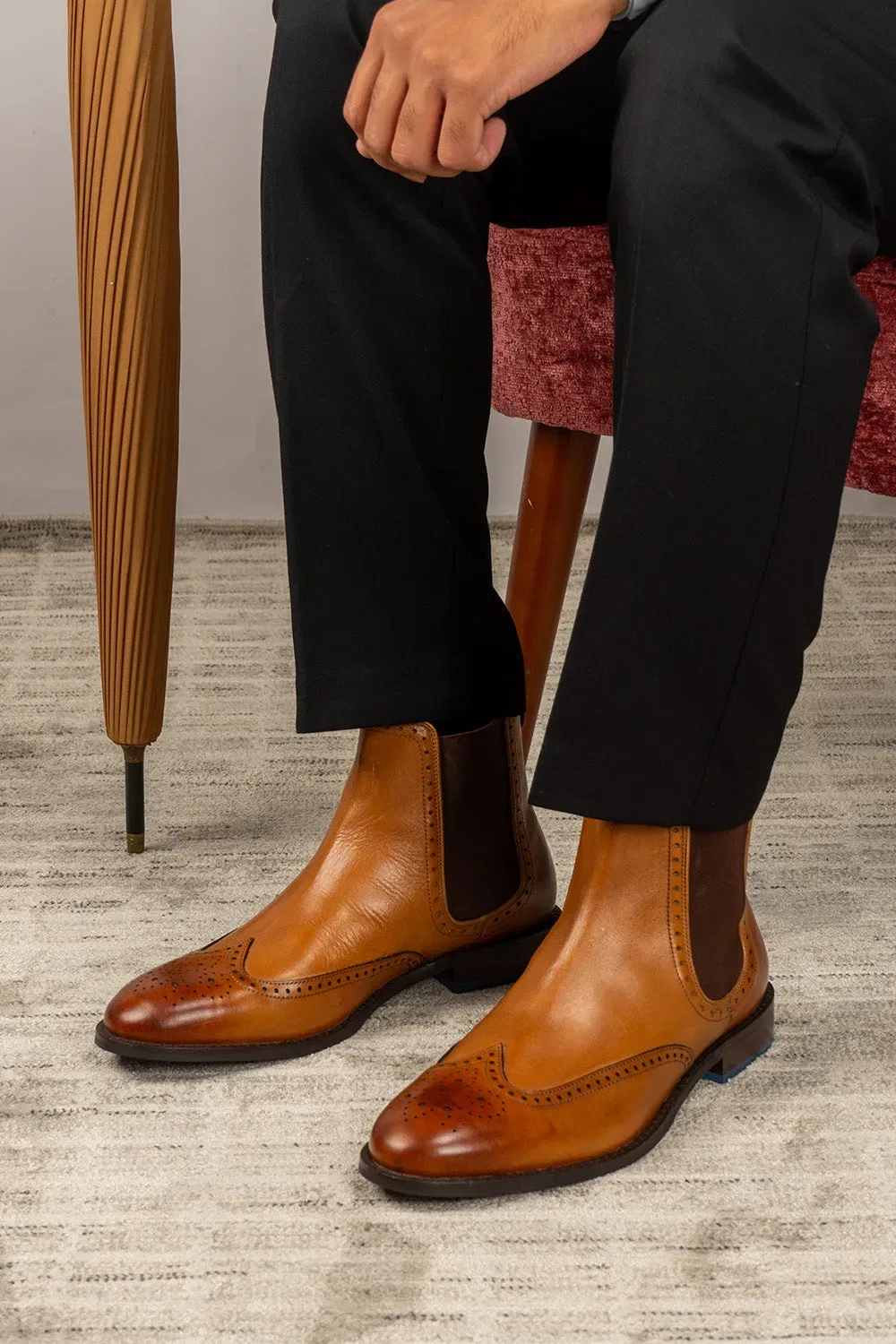 Челси ботинки Harry Leather Brogue от Oswin Hyde, бежевый — фото 2