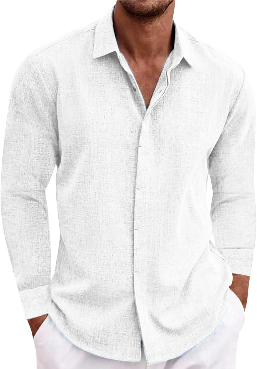 

Мужская повседневная рубашка на пуговицах, летняя, с длинным рукавом и кубинским воротником QUNPIU