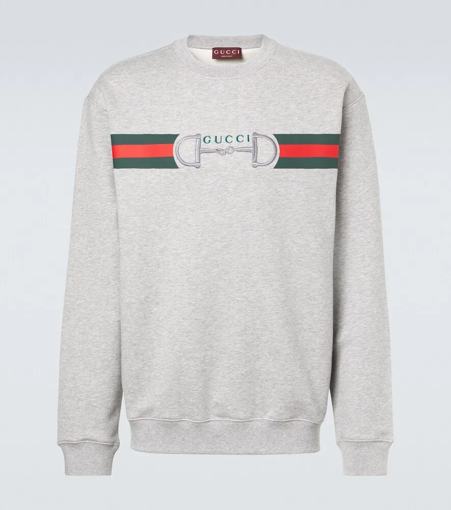Толстовка Gucci Хлопковая с полосками Web Stripe, серая