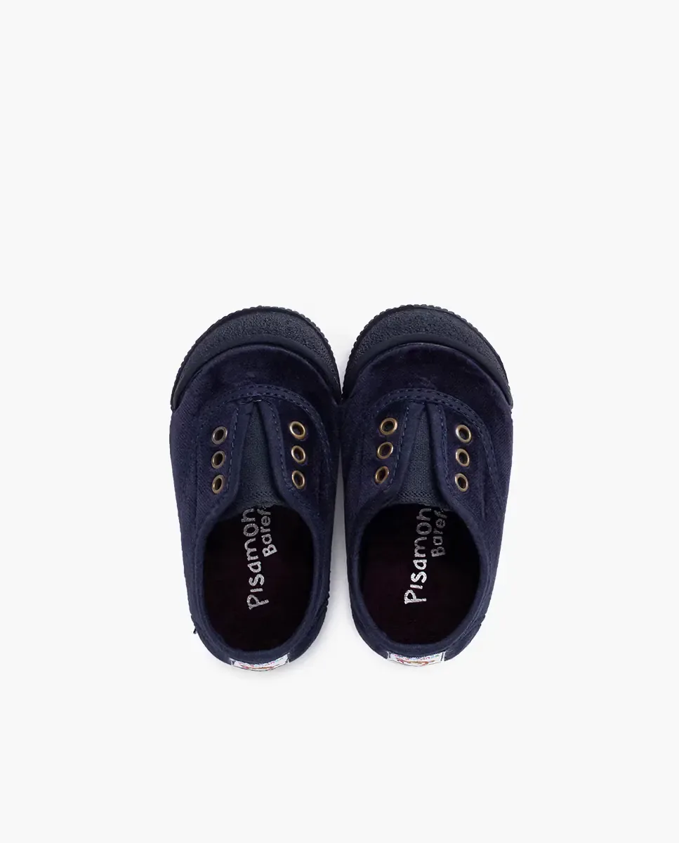Детские спортивные туфли для девочки из бархата barefoot без шнурков Pisamonas, темно-синий — фото 4