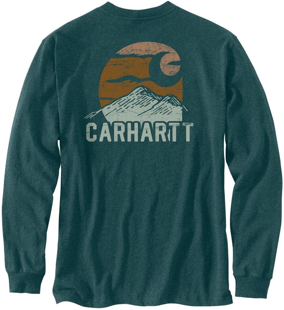 

Мужская свободная футболка Carhartt Heavyweight с длинным рукавом и принтом Mountain, Greenstone Heather, Зеленый, Мужская свободная футболка Carhartt Heavyweight с длинным рукавом и принтом Mountain, Greenstone Heather
