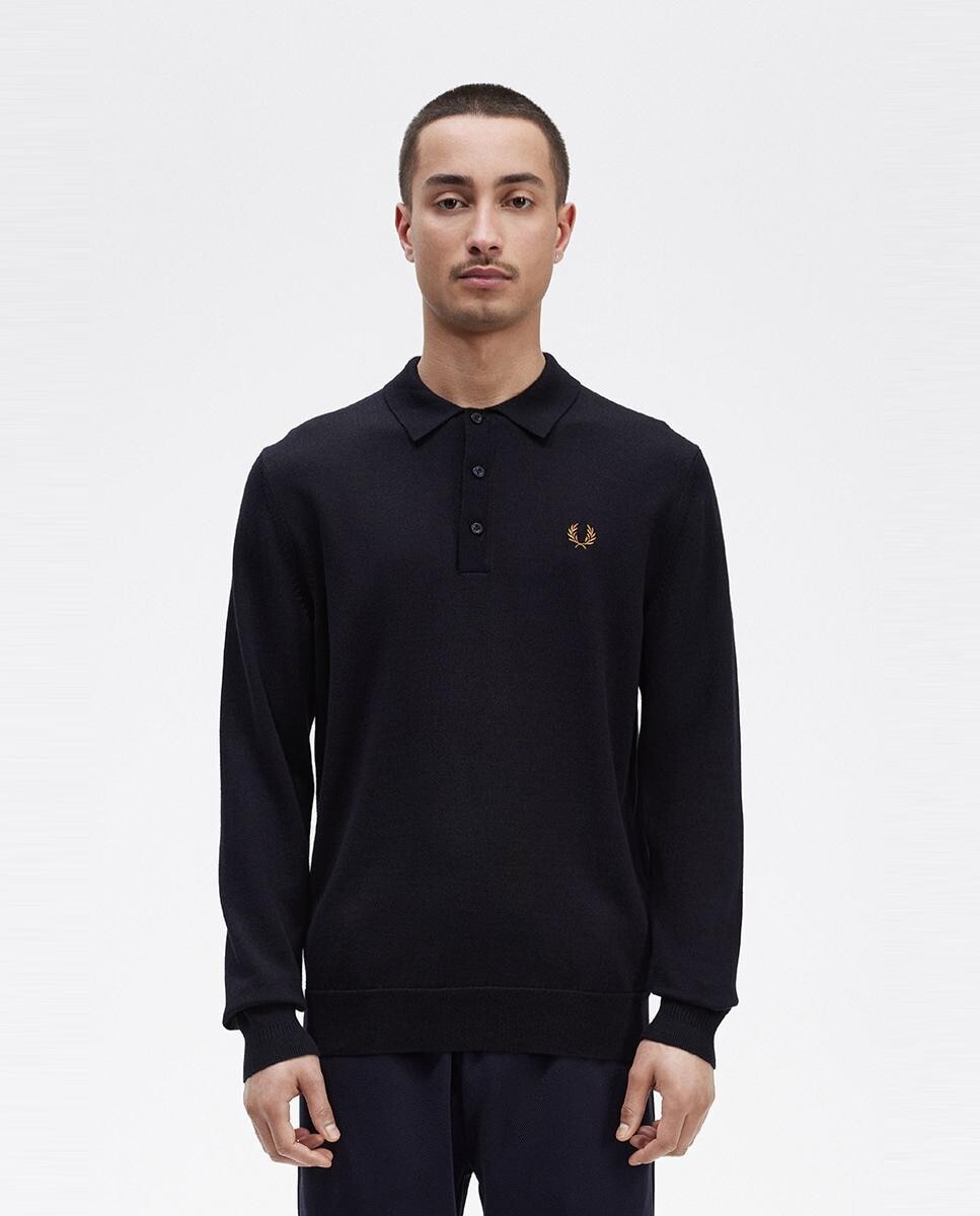Мужской вязаный свитер с воротником-поло Fred Perry, темно-синий