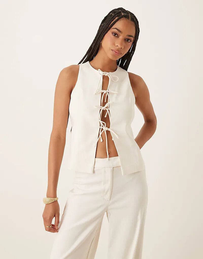 

Жилет Mango с завязкой спереди, белый, из смеси льна