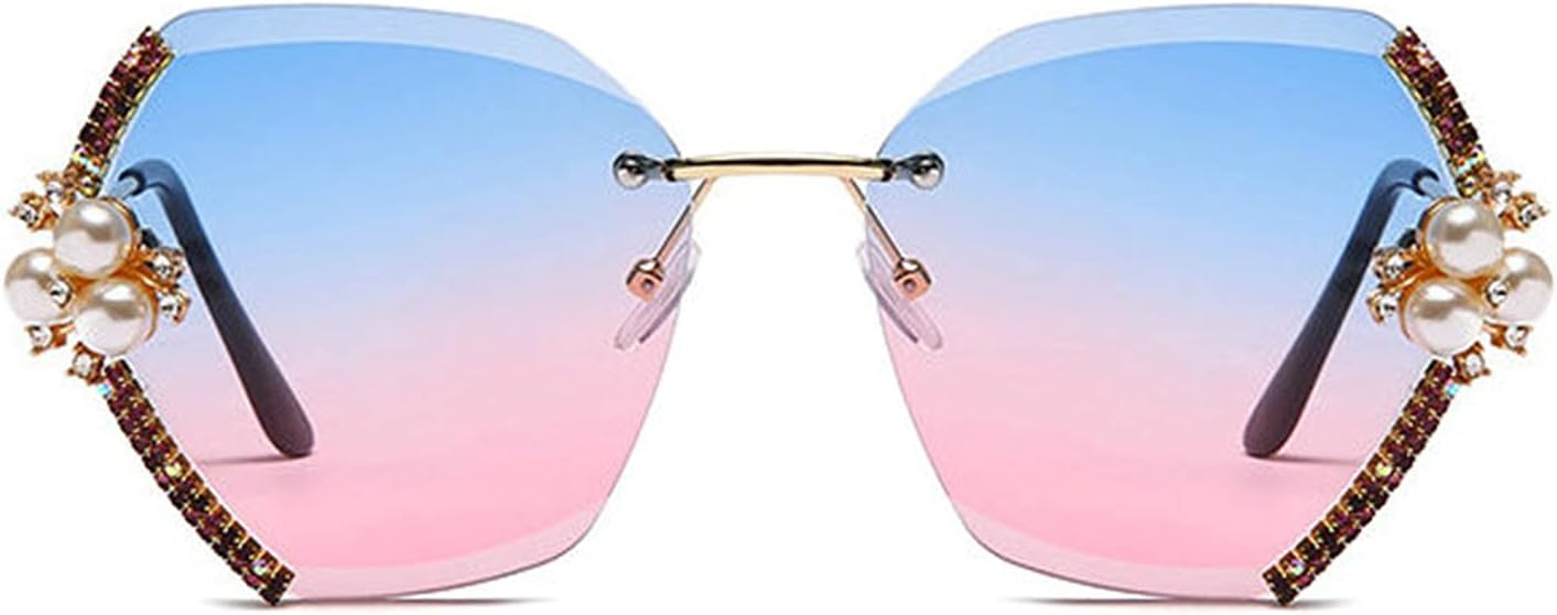 

Willochra Безободковые роскошные солнцезащитные очки со стразами для женщин, модные хрустальные солнцезащитные очки в винтажном стиле с градиентными линзами, Blue Pink