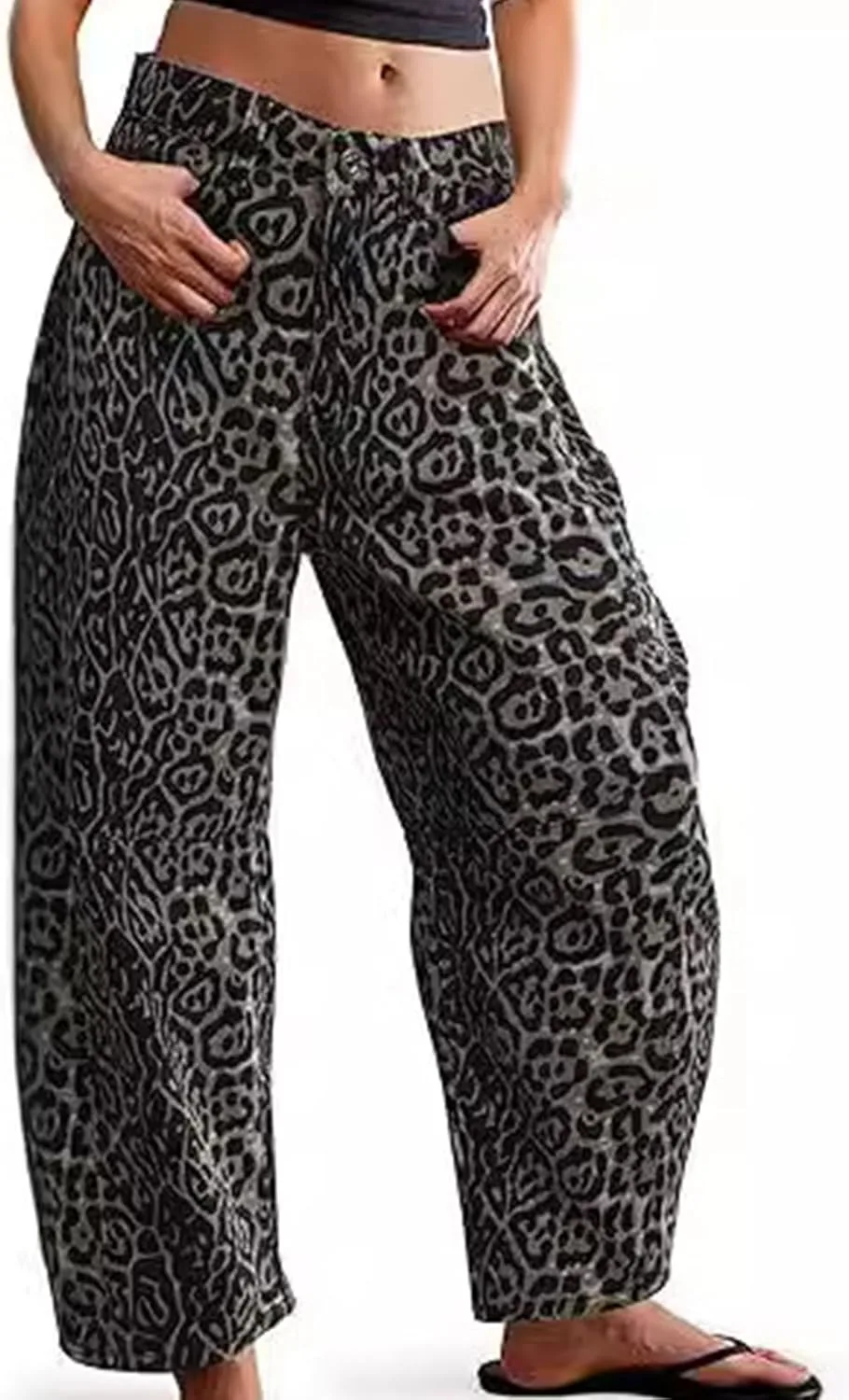 

Женские джинсы Mid Rise Barrel Casual Boyfriend Wide Leg с леопардовым принтом Leyoutx