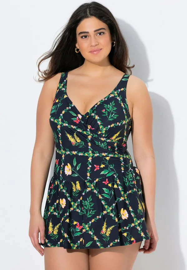 

Купальник с растительным принтом Ulla Popken, Black, Черный, Купальник с растительным принтом Ulla Popken, Black