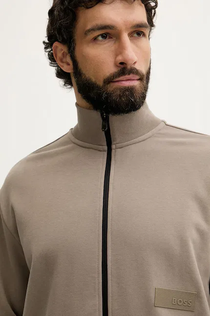 Олимпийка застегивающаяся свободный крой SW_Collar Full Zip BOSS Green, бежевый — фото 4
