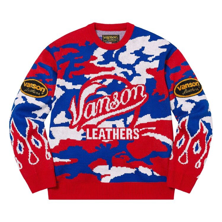 

Свитер Supreme x Vanson Leathers Sweater Red Camo, разноцветный