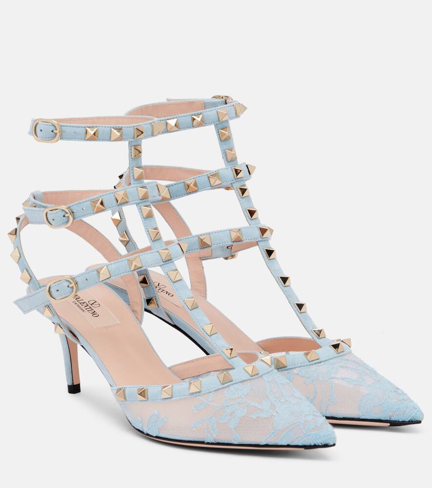 Туфли-лодочки Rockstud 65 из кожи с кружевными вставками Valentino Garavani, Blush Grey