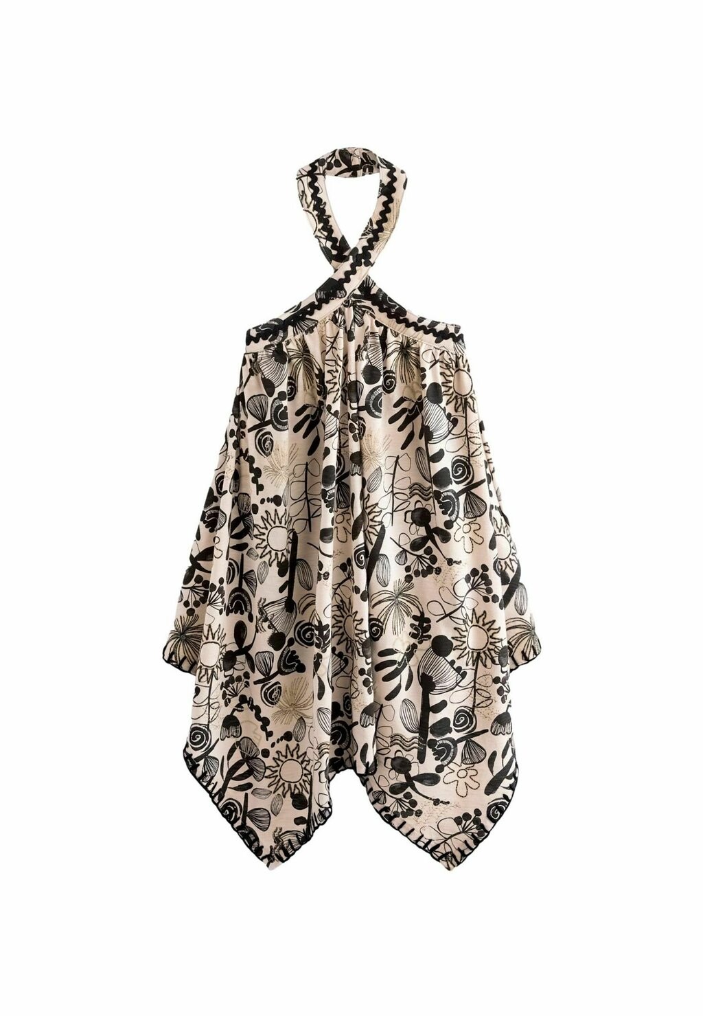 

REGULAR FIT Halterneck Next, Платье из джерси черный экрю с белым принтом