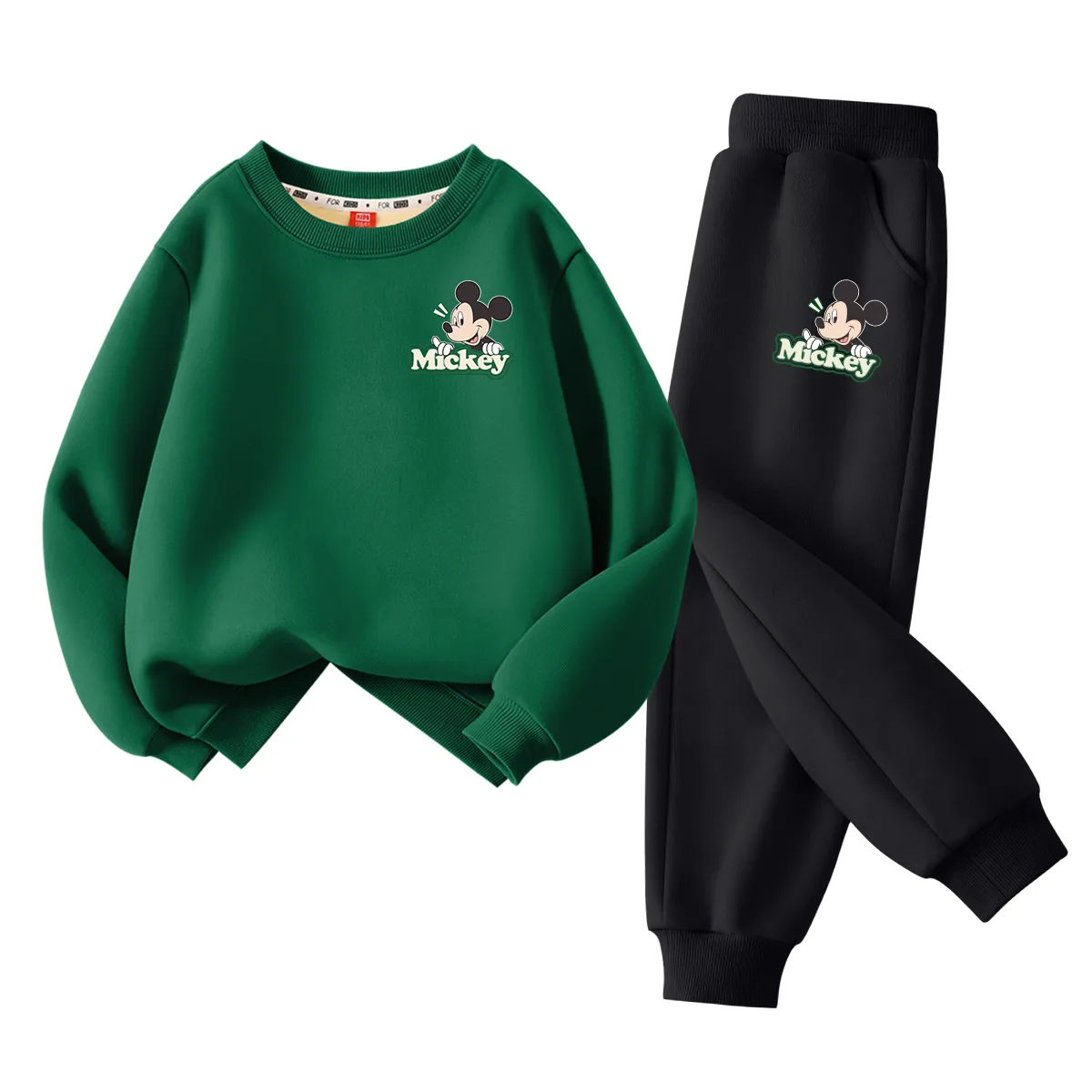 Детский спортивный костюм с круглым вырезом Disney, [Thickened and Fleece-Lined]Di Smile Face Qi K Vintage Green+Di Smile Face Qi K Graphite Gray — фото 3