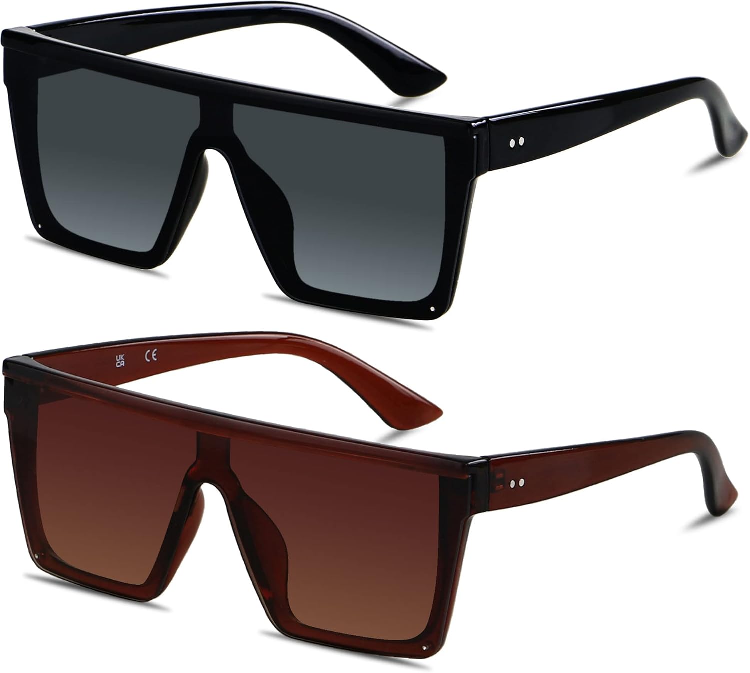 

Солнцезащитные очки LYZOIT квадратной формы большого размера для женщин и мужчин, с плоской верхней частью, модные, с большой защитой от УФ-излучения, без оправы, (2pack) Glossy Black + Brown