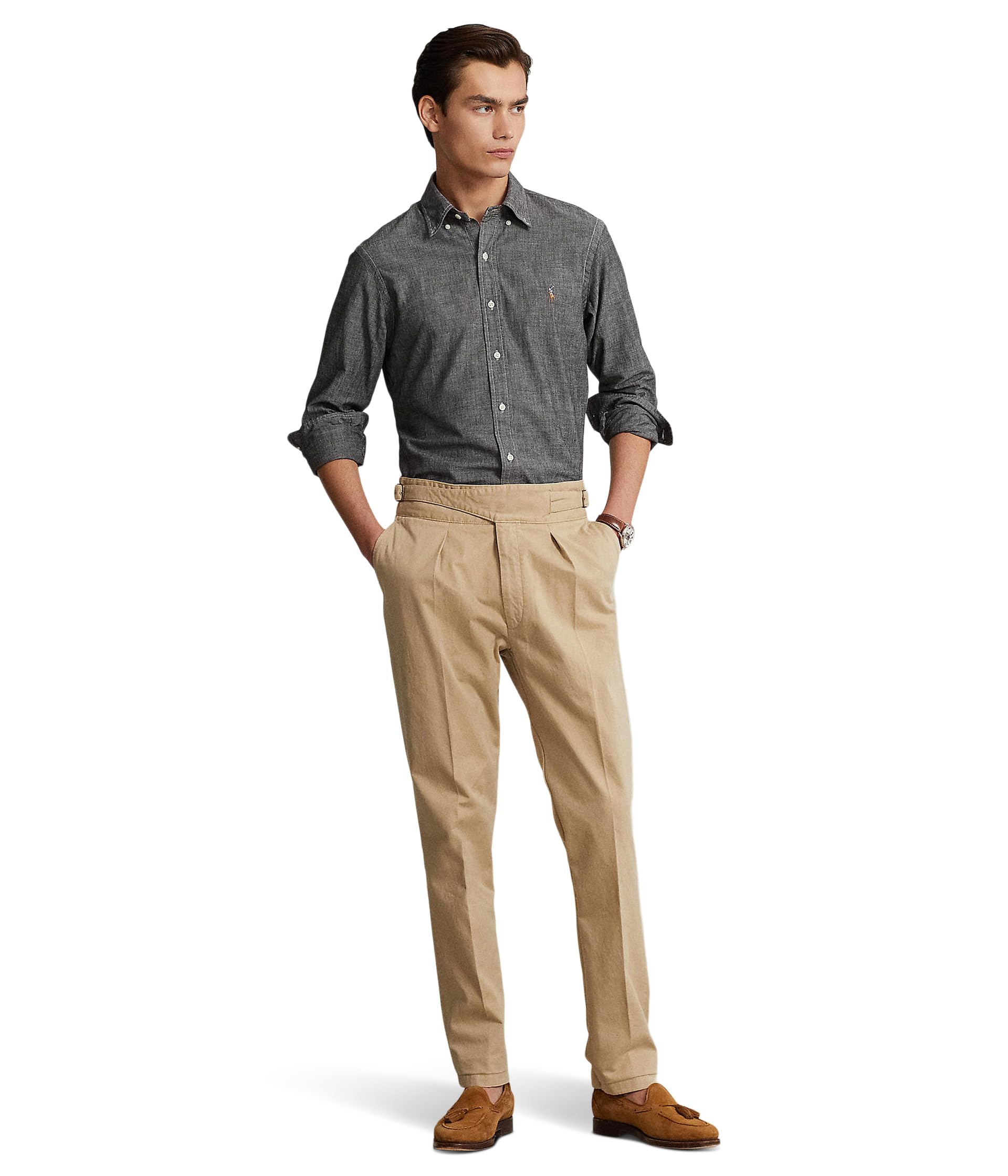 Рубашка Polo Ralph Lauren Classic Fit Chambray Shirt, серый — фото 4
