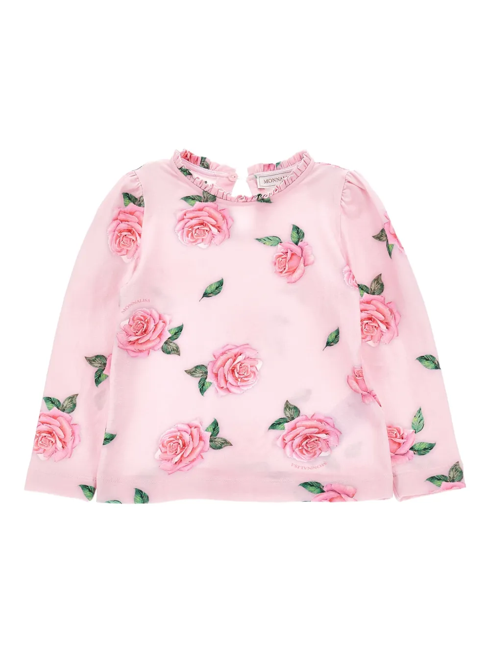 

Топ с оборками и цветочным принтом Monnalisa, розовый