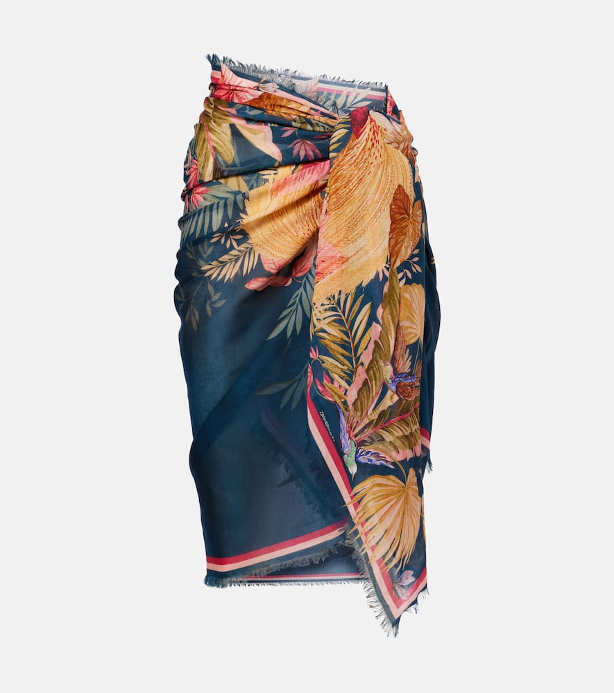 

Печатная хлопковая пляжная накидка Zimmermann, Dark Blue Palm Floral