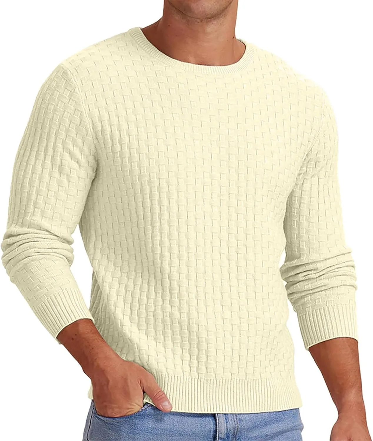 

Мужской свитер с длинным рукавом и круглым вырезом, Slim Fit, легкий