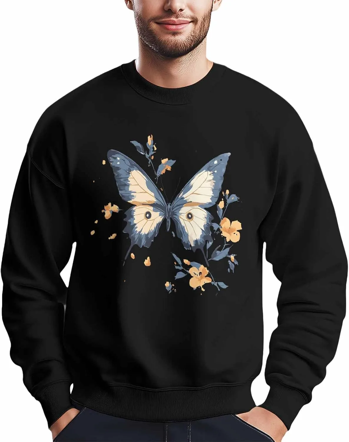 

Мужской свитшот с принтом бабочки, Crewneck, Long Sleeve Winvebermior