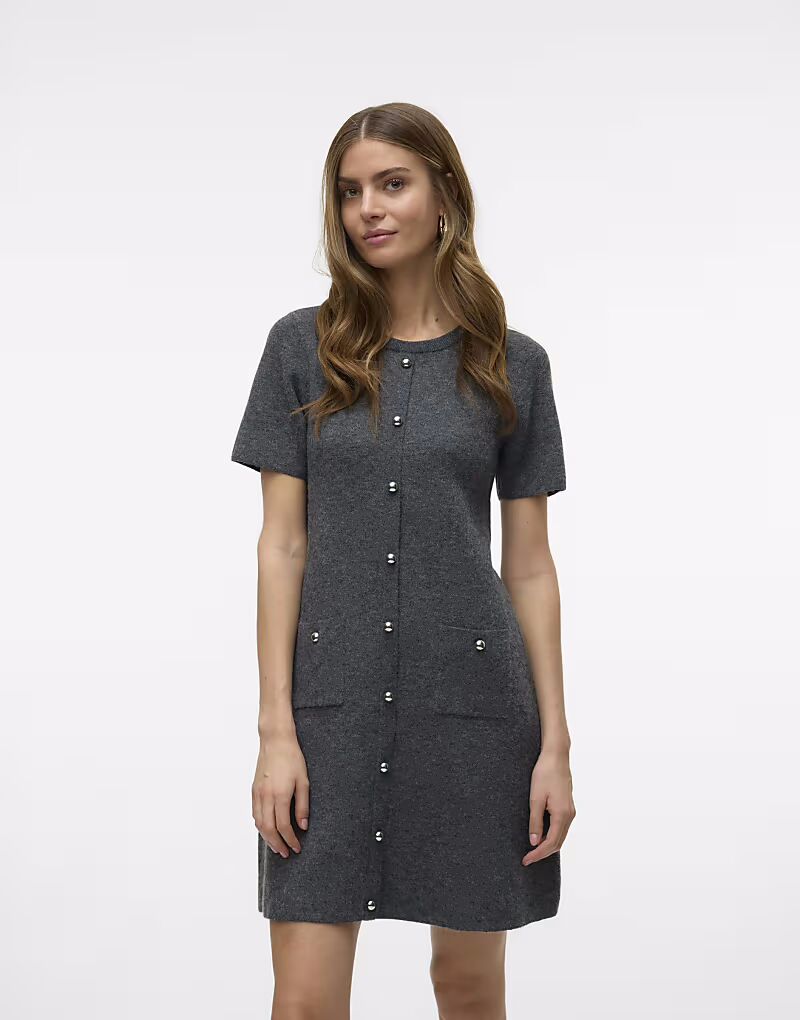 

Трикотажное платье Vero Moda в средне-сером меланжевом цвете