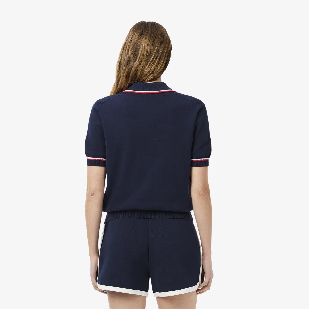 Женский поло-свитер с цветной отделкой тёмно-синий от Lacoste — фото 3