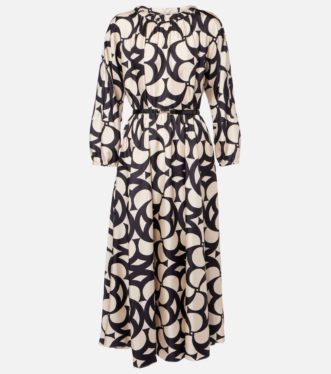 

Длинное платье из шелкового твила Nina S Max Mara, Ecru Nero