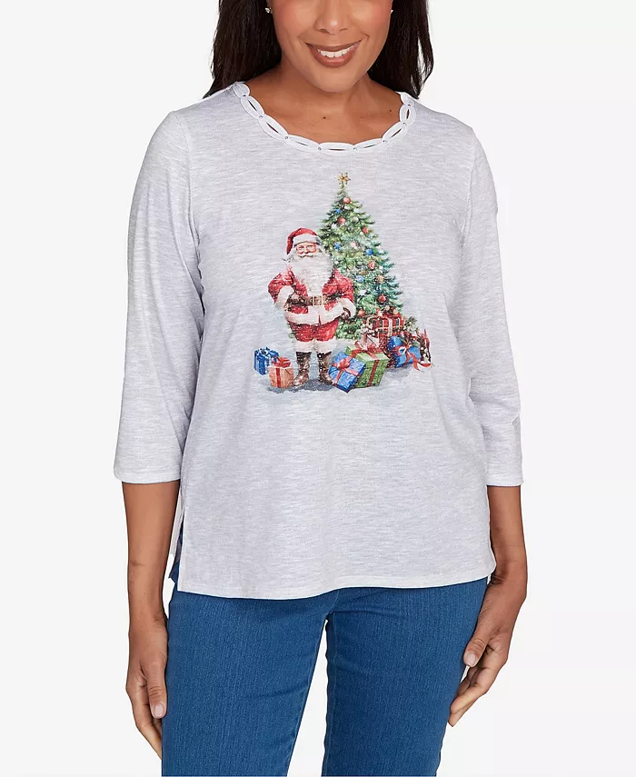 

Классический женский топ с принтом Санты и елки Alfred Dunner, серый