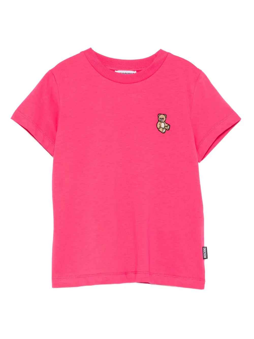 

Хлопковая футболка с вышитым плюшевым мишкой Moschino Kids, розовый