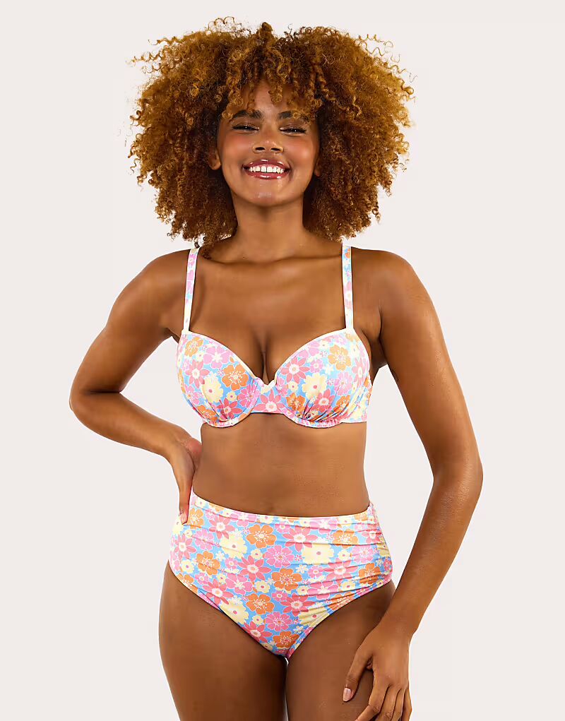 

Бикини-топ с глубоким вырезом и цветочным принтом Wolf & Whistle, мультиколор