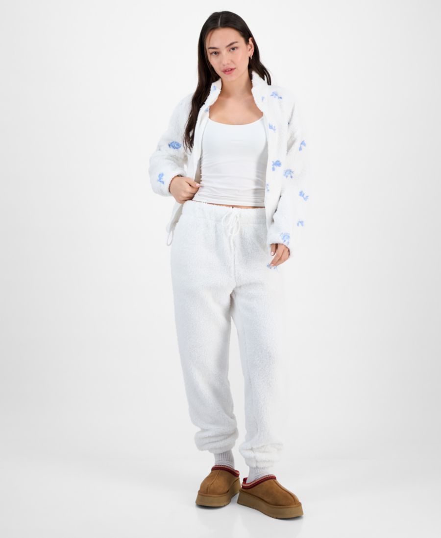 

Детские спортивные брюки из флиса с цветочным вышитым узором Madden Girl, White Floral Embroidered