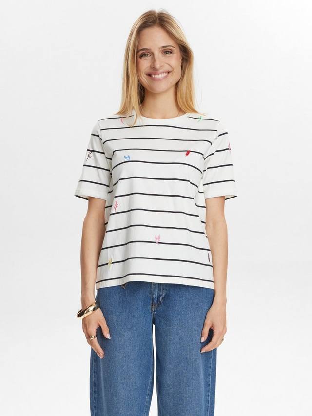 

Полосатая хлопковая футболка Numph, White/Multi