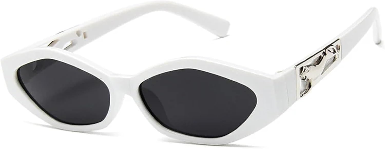 

Ретро-солнцезащитные очки в маленькой оправе с многоугольными линзами и эффектом «кошачьих глаз», модные, с рисунком под гепарда, солнцезащитные очки UV400 WNCKSQ, White Gray