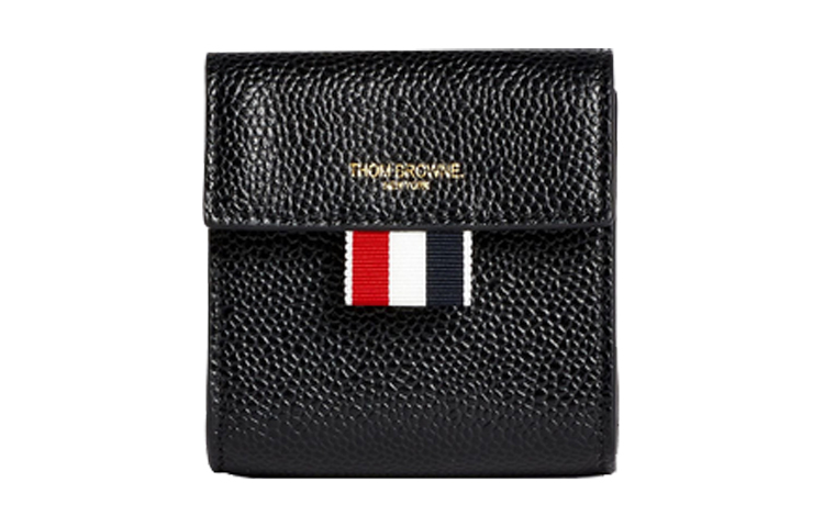 

THOM BROWNE Кожаный кошелек для монет, кошелек большого размера, мужской, черный