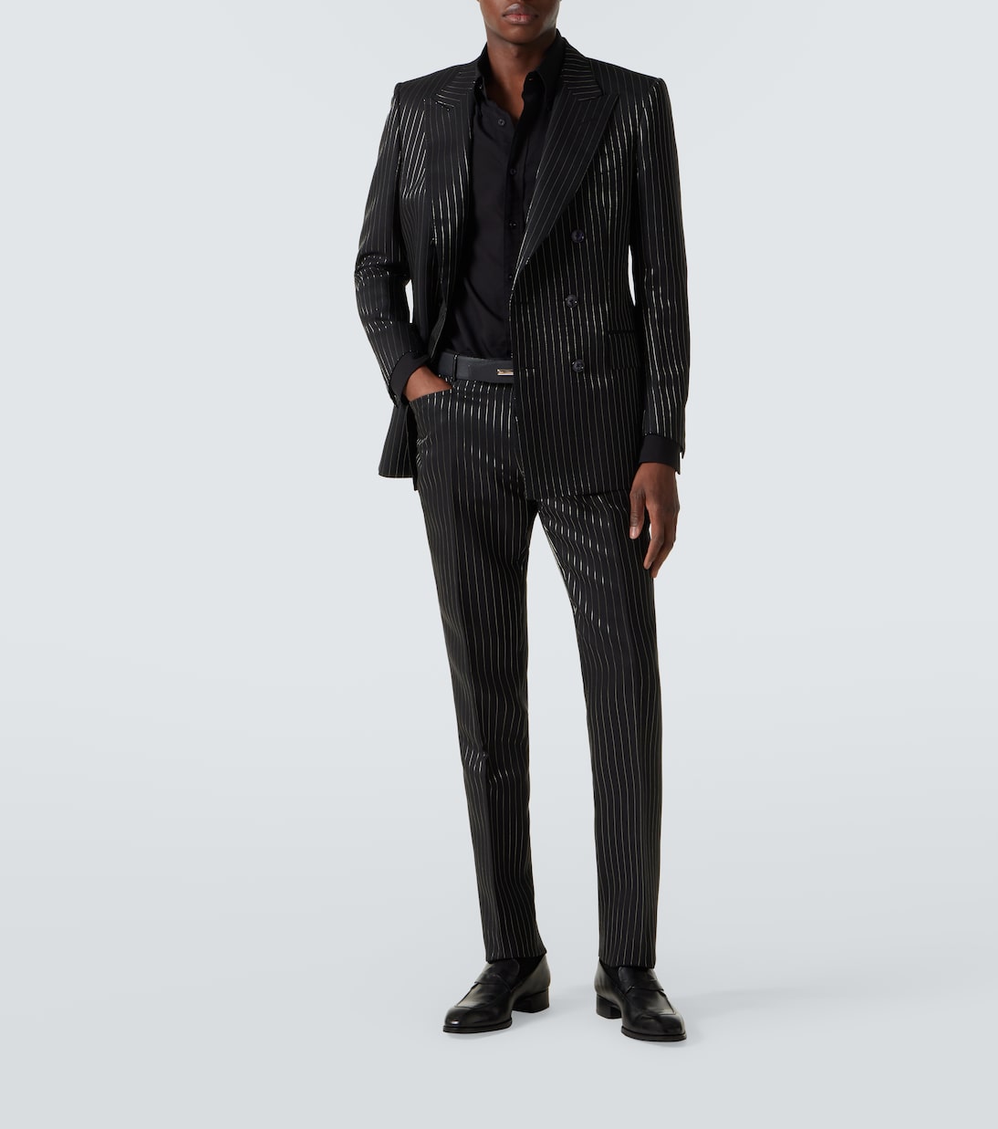 Полосатые шерстяные и шелковые брюки от Дилана Tom Ford, Black & Silver — фото 2