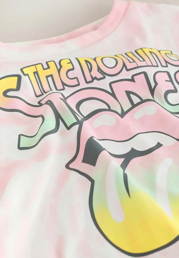 Футболка прямого кроя с принтом группы rolling stones и бахромой Next, Pink Tie Dye — фото 3