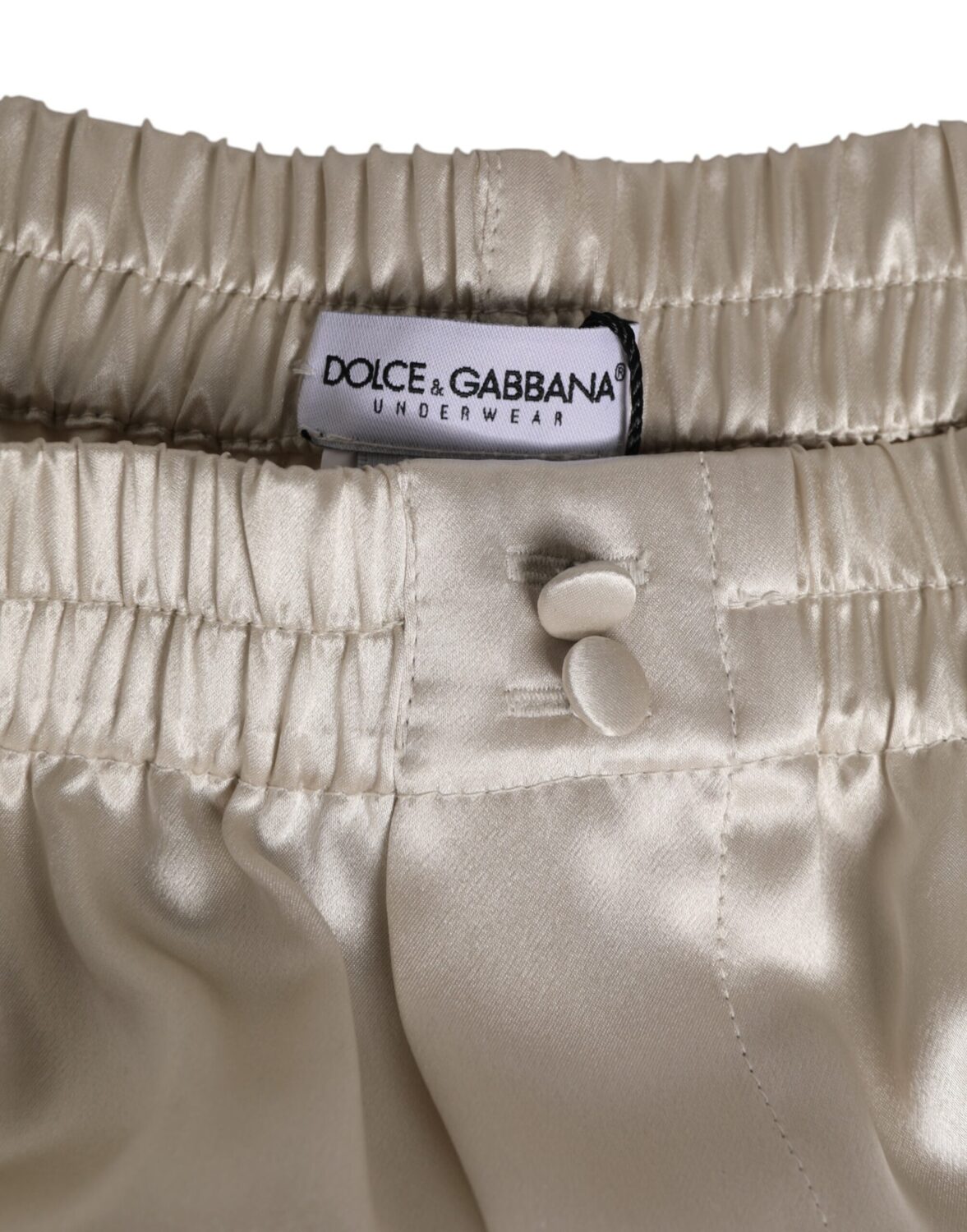 Бежевые атласные эластичные мужские плавки-боксеры Dolce & Gabbana, бежевый — фото 2