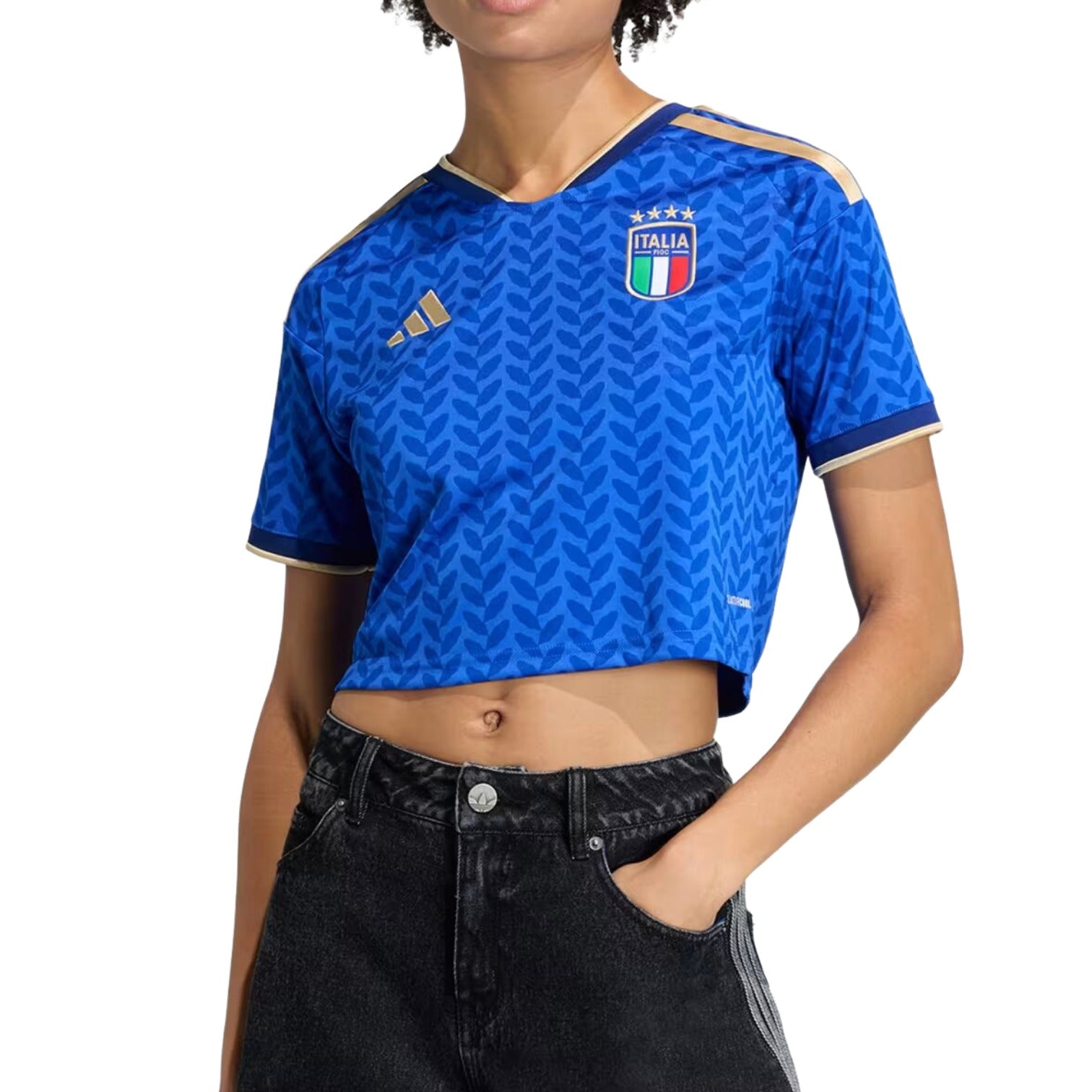 (WMNS) Укороченная домашняя футболка Adidas сборной Италии, размер 26, цвет «Bold Blue» — фото 3