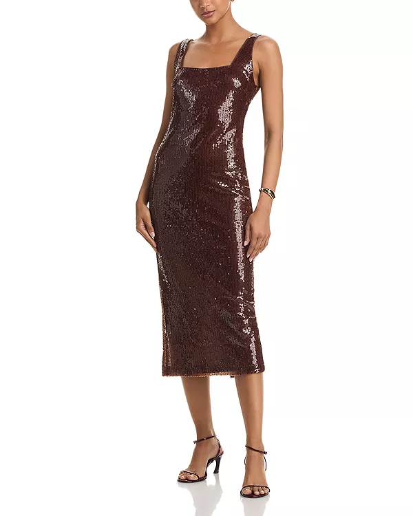 

Платье миди с пайетками - эксклюзив Aqua, коричневый