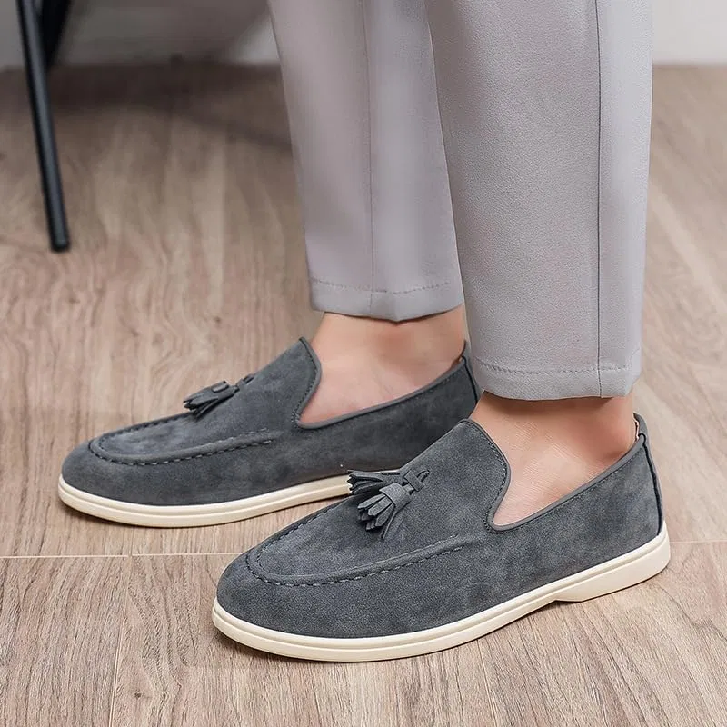 Мокасины мужские Leather Loafers Slip-On Moccasins Suede Dress Shoes, серый Hhhchpm — фото 2